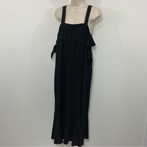 NWT Ashley Stuart off shoulder sleeves ruffle midi dress black stretch 26/28
